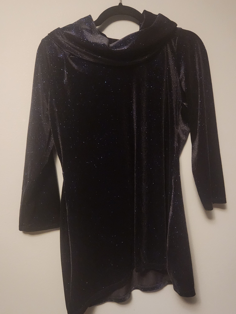 Investments Sparkle Velvet Cowl Neck Sweater - Navy Blue